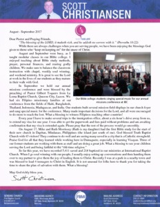Scott Christiansen Prayer Letter:  Rich Blessings