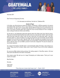 Angel Lopez Prayer Letter: Answer to Prayer