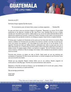 Angel Lopez Prayer Letter:  Answer to Prayer