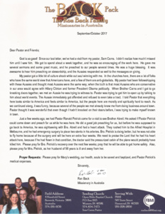 Ron Back Prayer Letter:  God Is So Good!