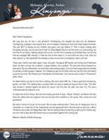 Mshama Kinyonga Prayer Letter:  A Year of Firsts