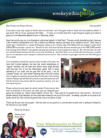Wes Palla Prayer Letter:  Lessons Learned, Blessings Gained