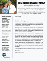 Keith Baker Prayer Letter:  Blessings