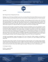 <a href="https://www.fbmi.org/media/2018/07/Paul-Lung-July-2018-Prayer-Letter-Final.pdf"><img src="https://www.fbmi.org/media/2018/07/Paul-Lung-July-2018-Prayer-Letter-Final.pdf.jpg"></a>Greetings to you in His loving name! May the grace of our Lord Jesus Christ and the peace of God be upon you all. I thank God that I can write to you and say thank you so much to the churches for helping the great works here in the land of Burma.  Two week ago on Father’s Day, my health was in bad shape. I had been feeling very bad for almost a month. On Father’s Day during my preaching time, I felt like my stomach was being cut by a knife. The pain was more terrible than anything I had ever experienced before in my life. Right after my preaching, my wife took me to Asia Royal Hospital to get checked out. The doctors took three small stones from my body. After three or four days, I recovered. God saved my life through your prayers. God has been so good to me. I believe He needs me for my people in this country for the Gospel’s sake.  At this time it is the rainy season, and everyone is working for crop and rice plantations, but our church attendance is normal and going well. We are growing spiritually, but other smaller churches that we have planted have slowed down a bit due to the rains and the difficult transportation. It will be okay, though; I encouraged all my preachers to do their best, to keep going soul winning on Saturdays. Witnessing to the people and having soul-winning projects will increase the number of attenders in the church one day, so we all keep going on to see souls saved. To continue preaching the Gospel is our duty that God calls us to. He put us in His ministries. I told them that FBMI and supporting churches keep praying for all church planters and their families. They trust you all and support you for the Gospel’s sake. All my preachers did wonderful jobs; my heart rejoices for all the preachers I work with. We are a small group of people, but we are rich in faith, and I am glad for that.  Just before I was hospitalized, I taught on the subject of “FAT” from II Timothy 2:2—Faithful, Available, and Teachable—to the college students and church planters. This blessed me so much in my own life, and it was a blessing to others. Praise God for this!  The children’s home ministry is excellent. The kids are doing well, and they have grown a lot. The college ministry is fantastic. Those who graduate from high school, we put them in college, training them to reach their own native people with the Gospel. So this is such an exciting project! Please continue to keep us in your prayers and help us with these works. The ministries that we have done here are a result of your faithful support and prayers. Thank you so much, and God bless you all!  In His blessed ministries,  Dr. Paul T. Lung and Family Calvary Baptist Church