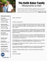 Keith Baker Prayer Letter: Thank You for Your Continued Support