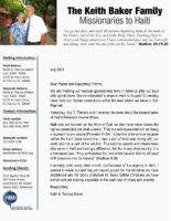 Keith and Theresa Baker Prayer Letter: Urgent Prayer Needed for Haiti