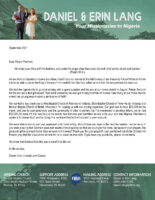 Daniel and Erin Lang Prayer Letter: Almost Ready to Leave!