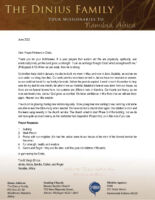 Tom and Margo Dinius Prayer Letter: Your Prayers Sustain Us!
