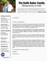 Keith and Theresa Baker Prayer Letter: Short Trip to Haiti and Survey Trip to St. Lucia