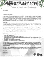 Missionary #6013 Prayer Letter: Exciting News!